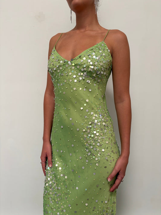Vintage 90s green sequinned evening gown