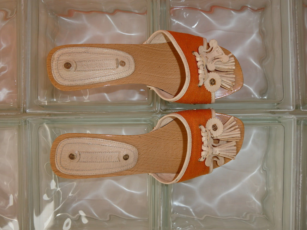 Celine orange & cream mules size 35