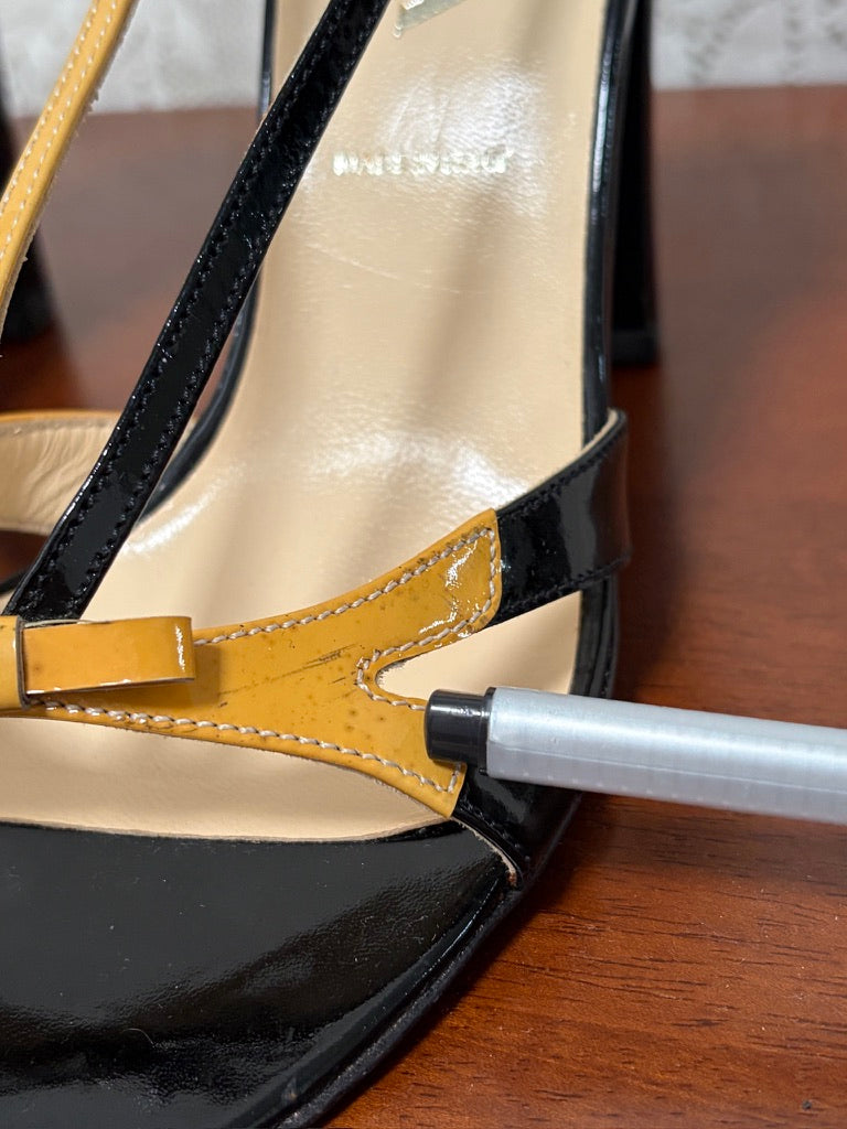 Vintage Prada patent leather strappy heels with bow