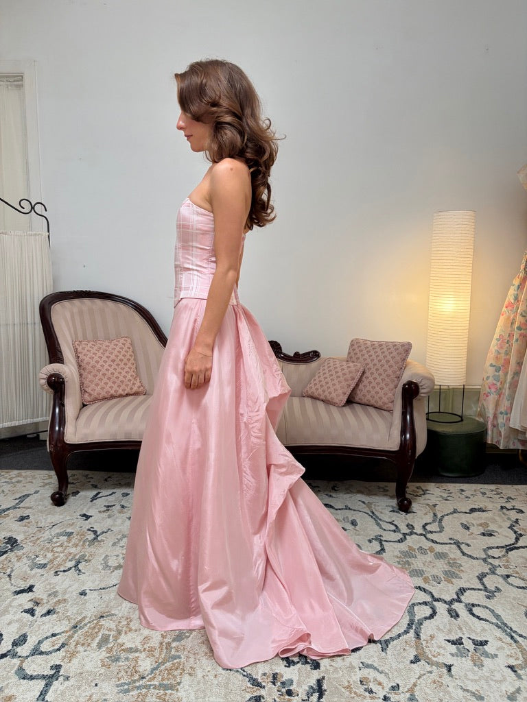 Vintage 90s Jessica McClintock for Gunne Sax pink strapless evening dress