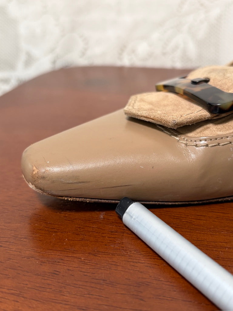 Vintage Salvatore Ferragamo suede buckle pointed toe kitten heels