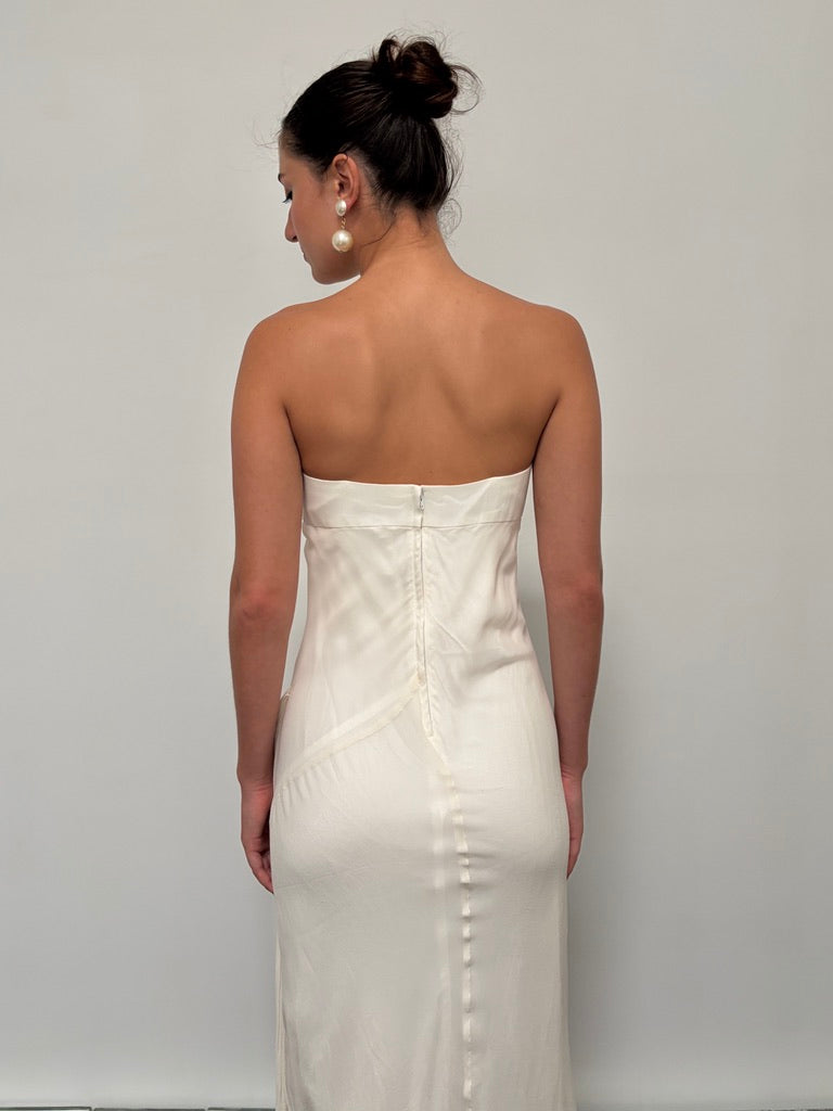 Vintage 90s ivory silk asymmetric bridal midi dress