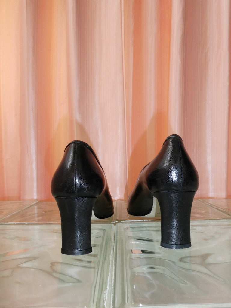 Mina Martini black leather square toe heels size 37.5
