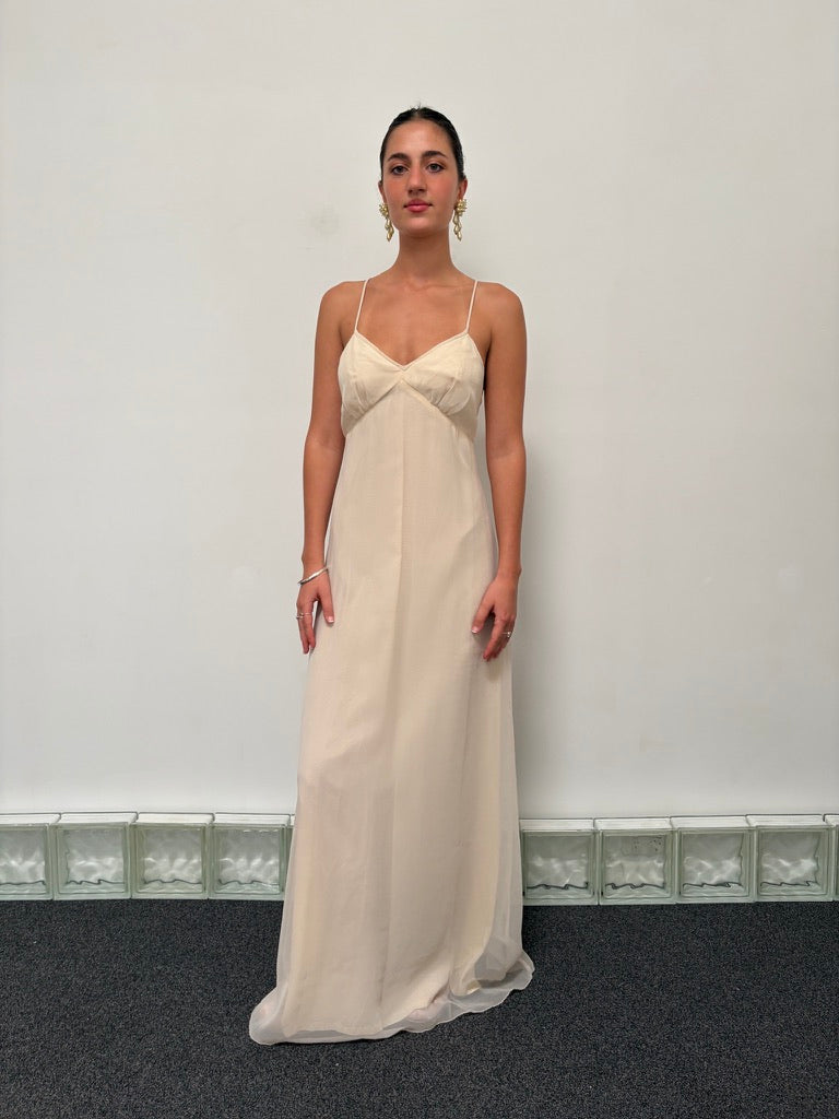 Vintage 70s cream empire waistline organza slip dress