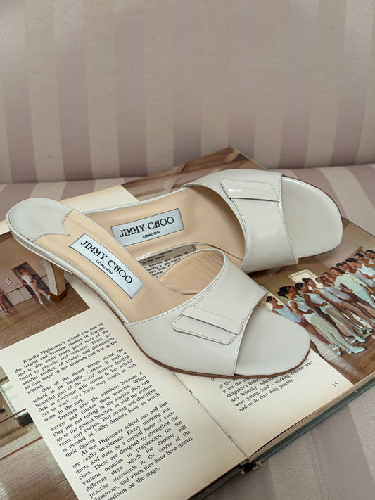 Vintage Jimmy Choo ivory leather open toe mules
