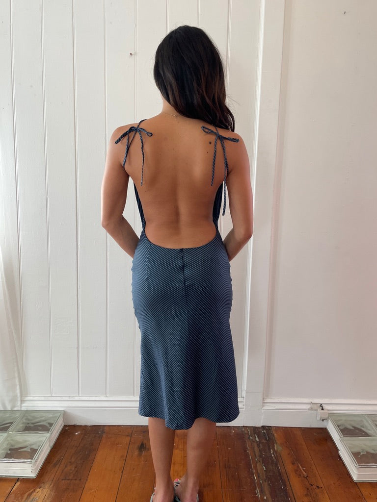 Vintage y2k Versace backless pinstripe midi dress