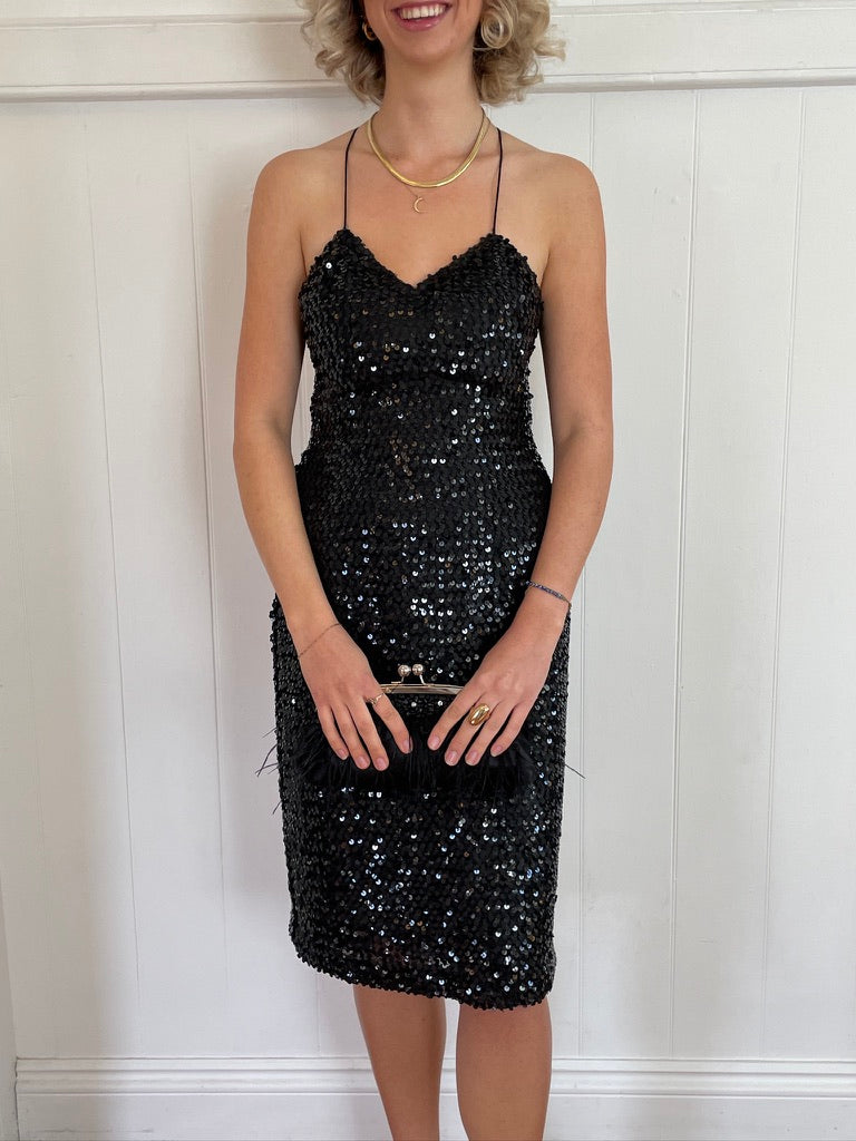 Vintage 80s black sequinned mini dress