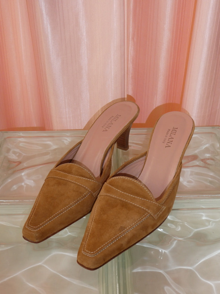 Milana tan suede pointed toe mule size 37.5
