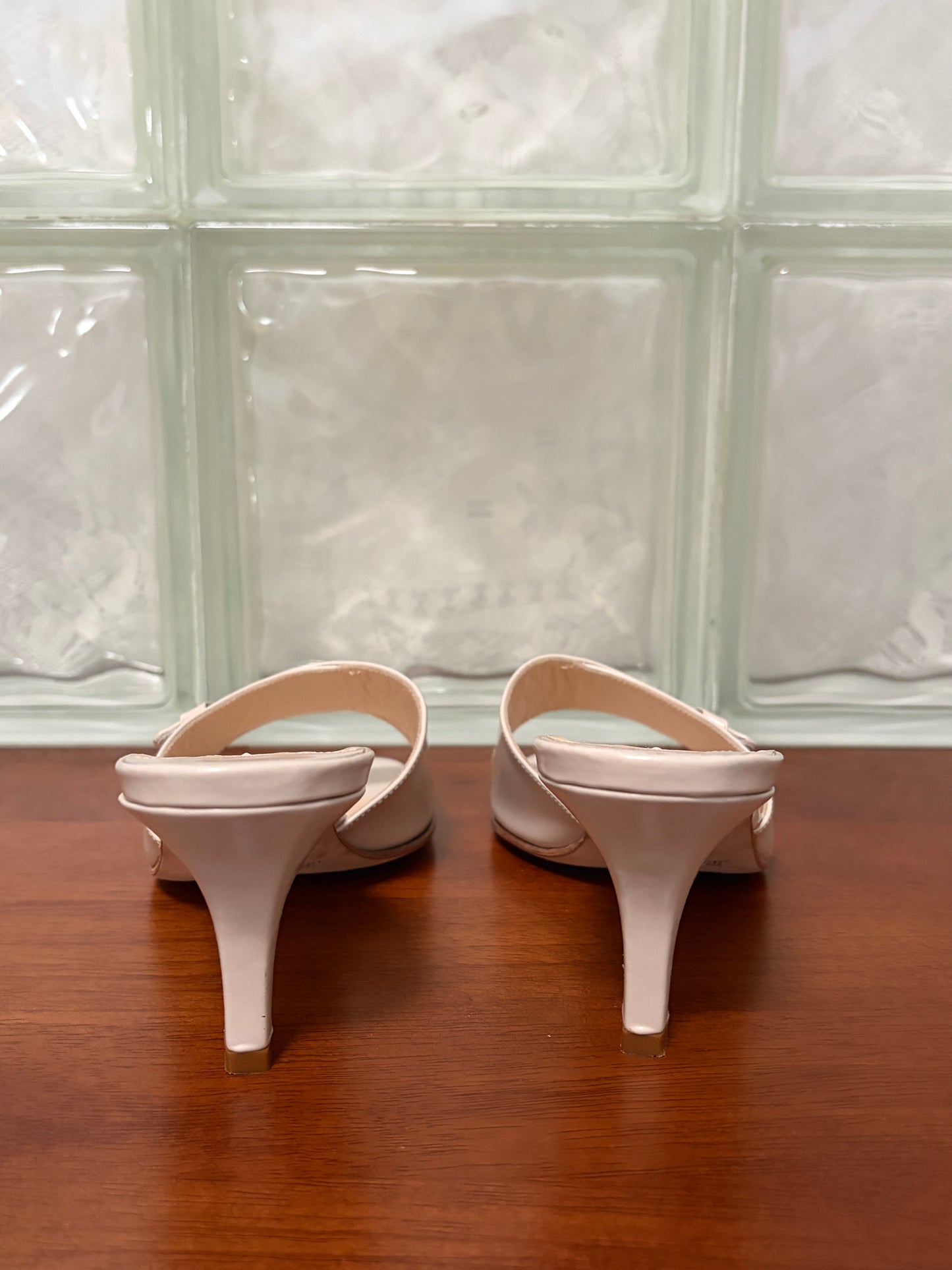 Vintage Jimmy Choo ivory leather open toe mules