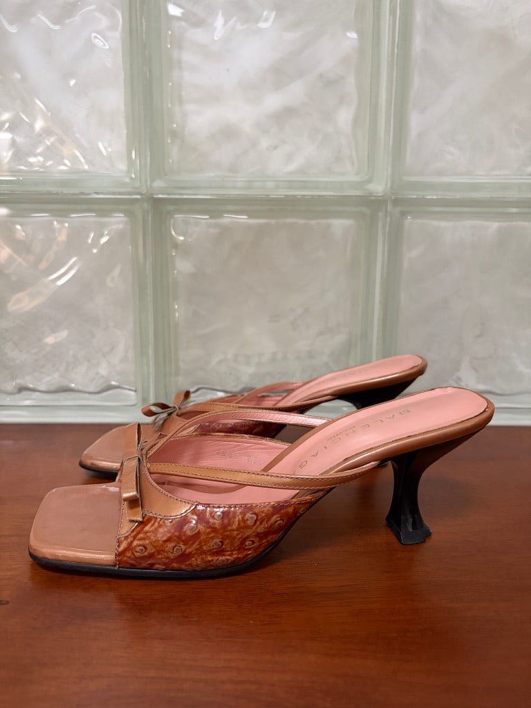 Vintage Balenciaga caramel square toe mules with bow