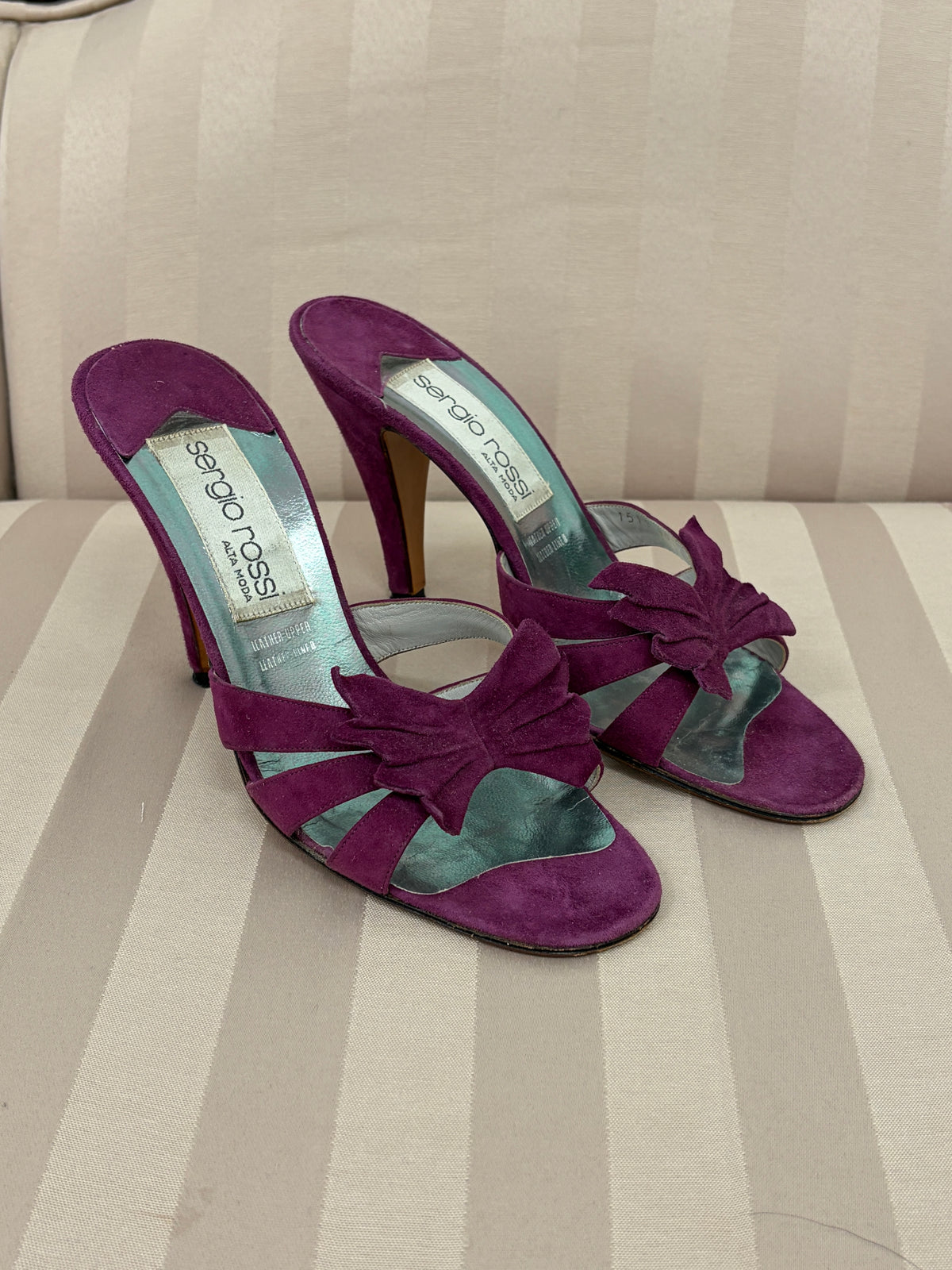 Vintage 90s Sergio Rossi blackberry suede mule heels