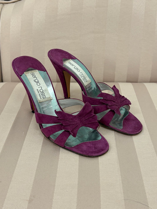 Vintage 90s Sergio Rossi blackberry suede mule heels