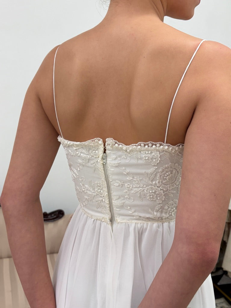 Vintage 70s ivory wedding dress with long sleeve bolero and train