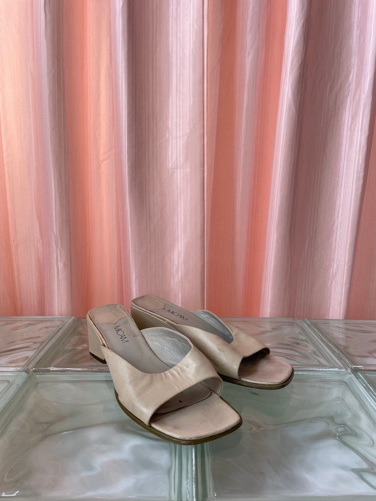 Cream leather square toe mules size 38