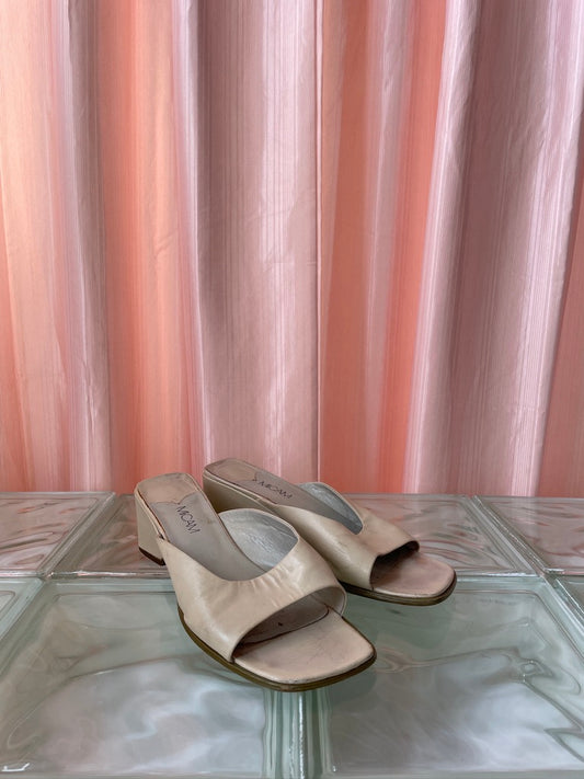 Cream leather square toe mules size 38