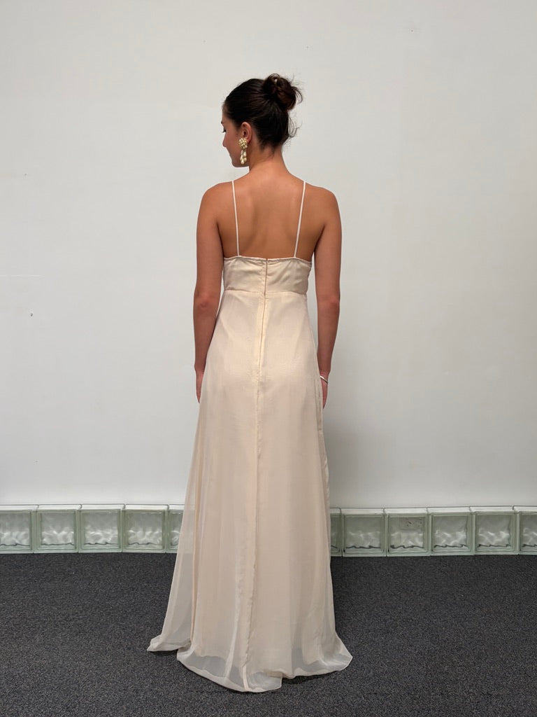Vintage 70s cream empire waistline organza slip dress