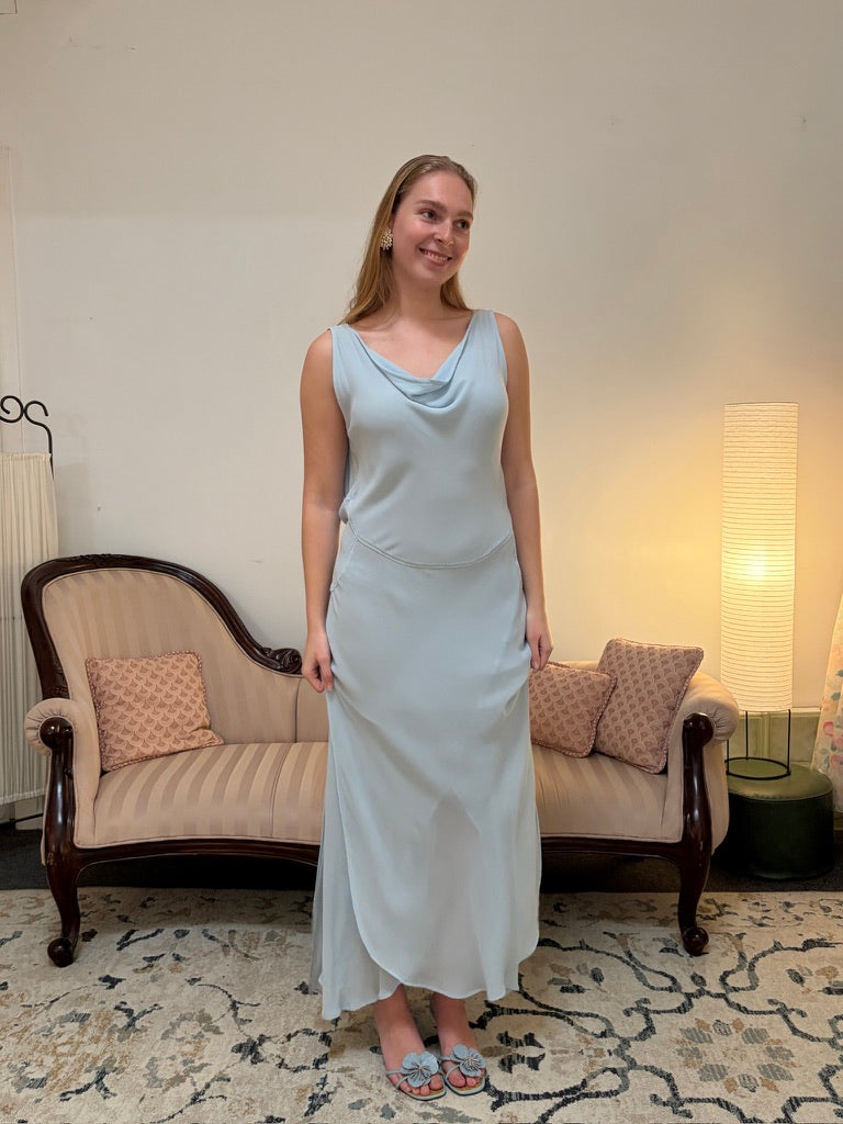 Vintage 90s Ghost baby blue backless evening dress