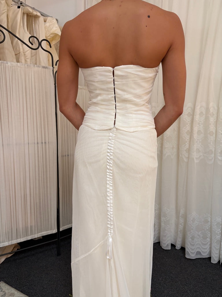 Vintage 90s Ivory corset and maxi skirt set with rosettes