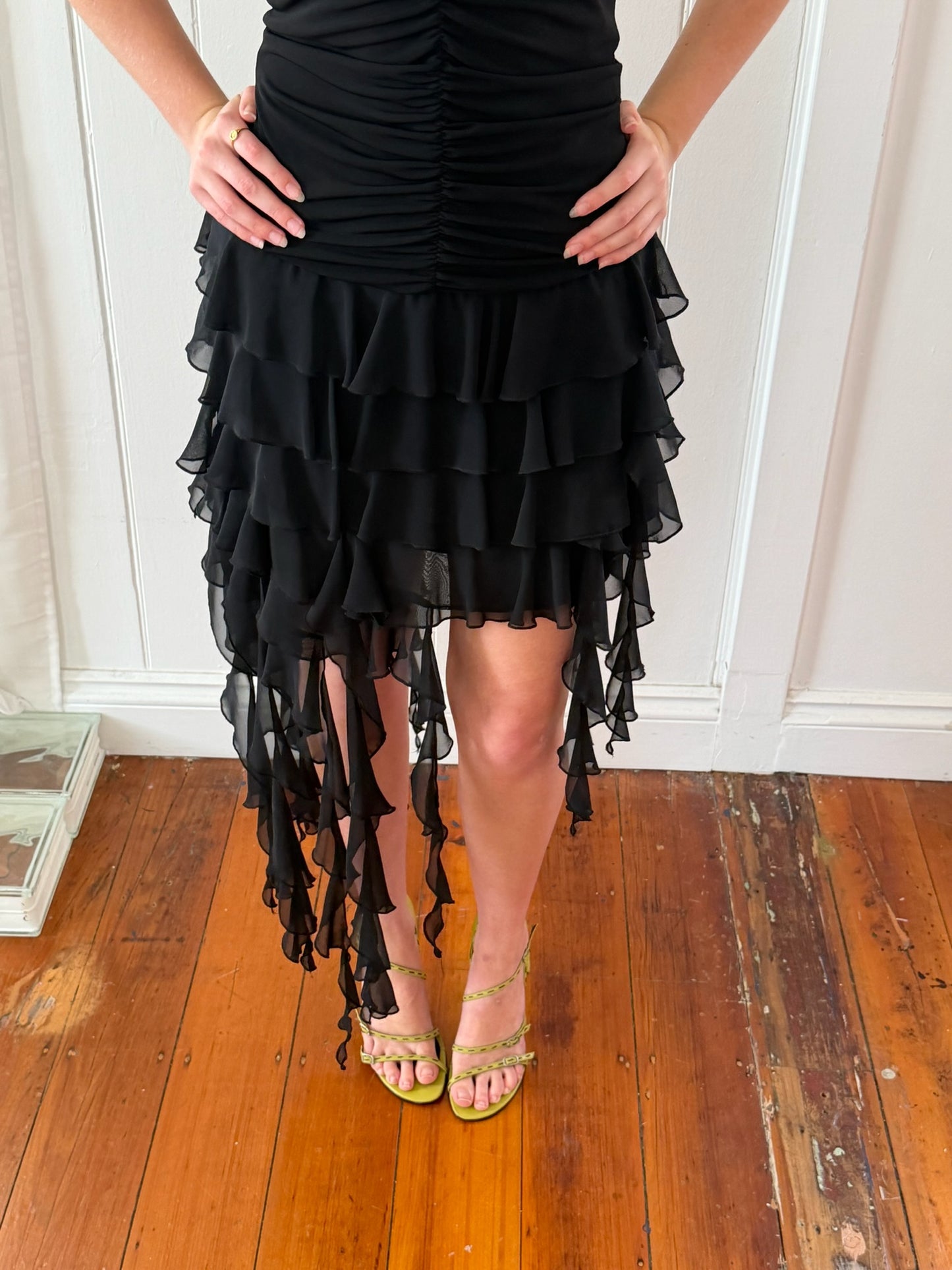 Vintage 90s black asymmetrical halter neck jellyfish dress