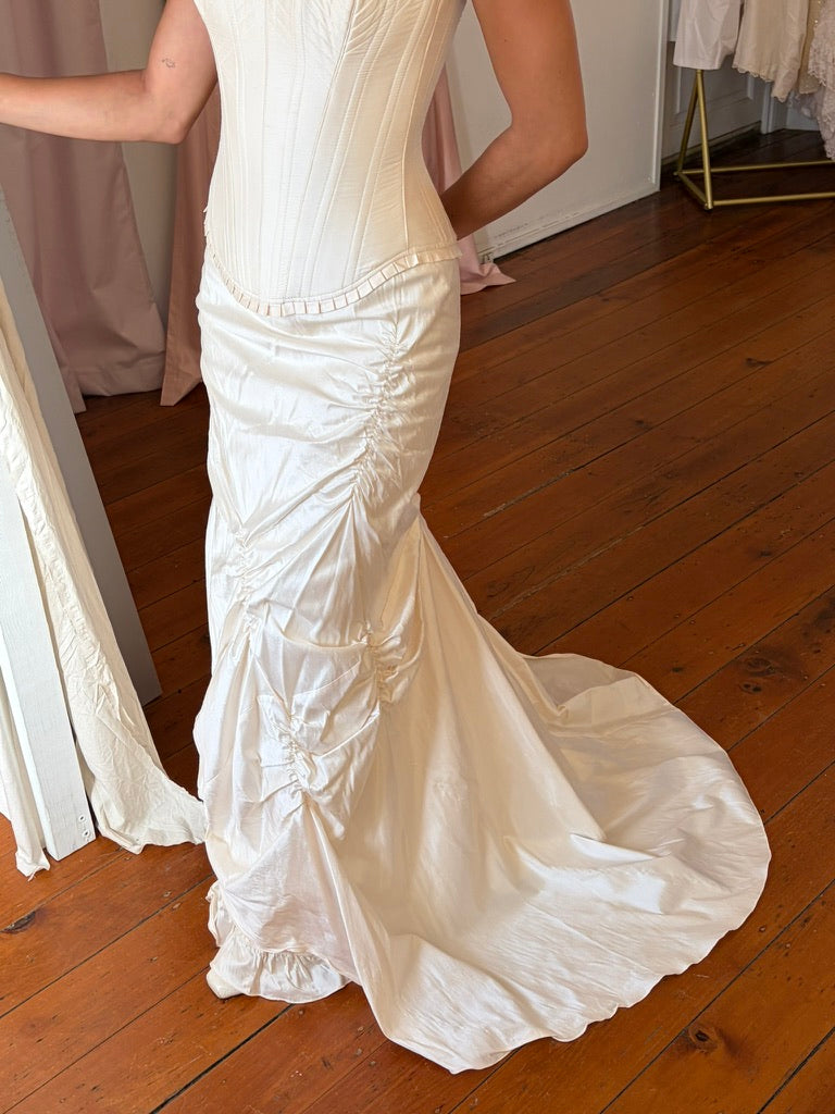 Vintage 90s cream silk dupion corset and skirt set