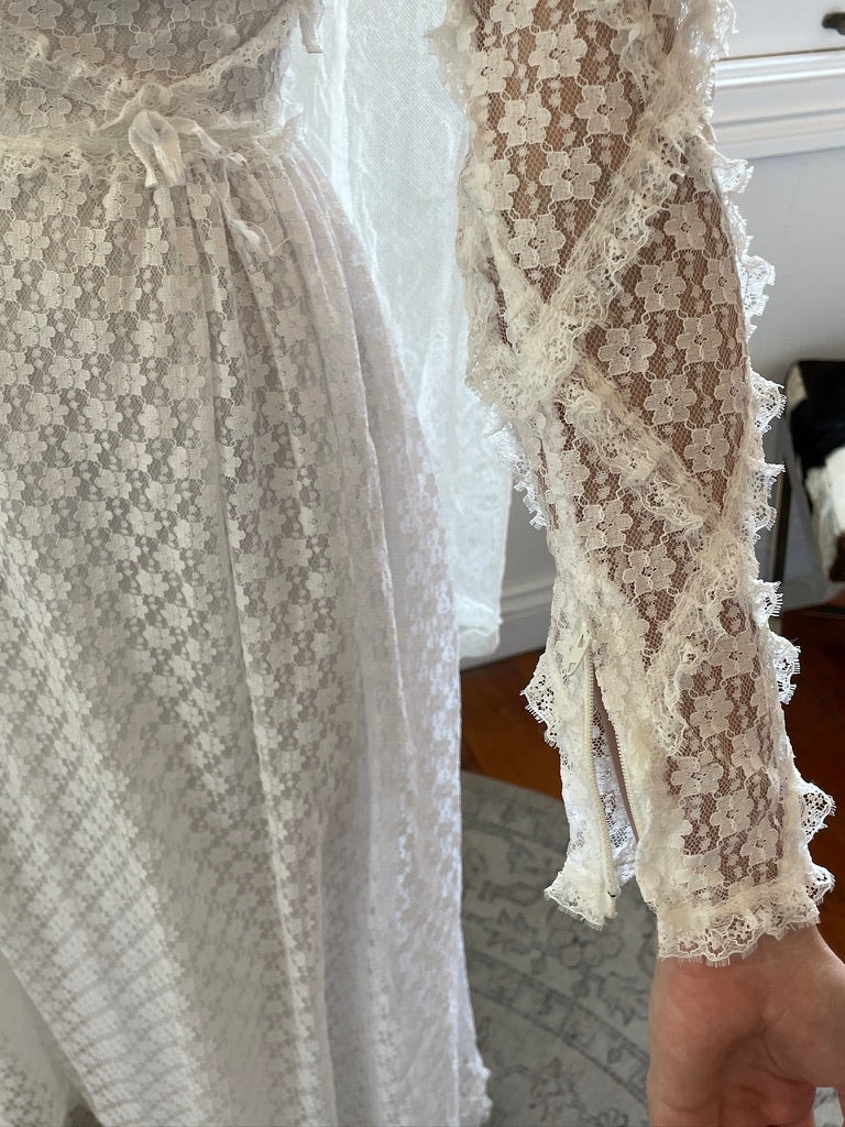 Vintage 70s lace high neck long sleeve wedding dress