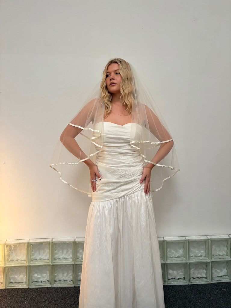 Vintage y2k strapless drop waist asymmetric wedding gown