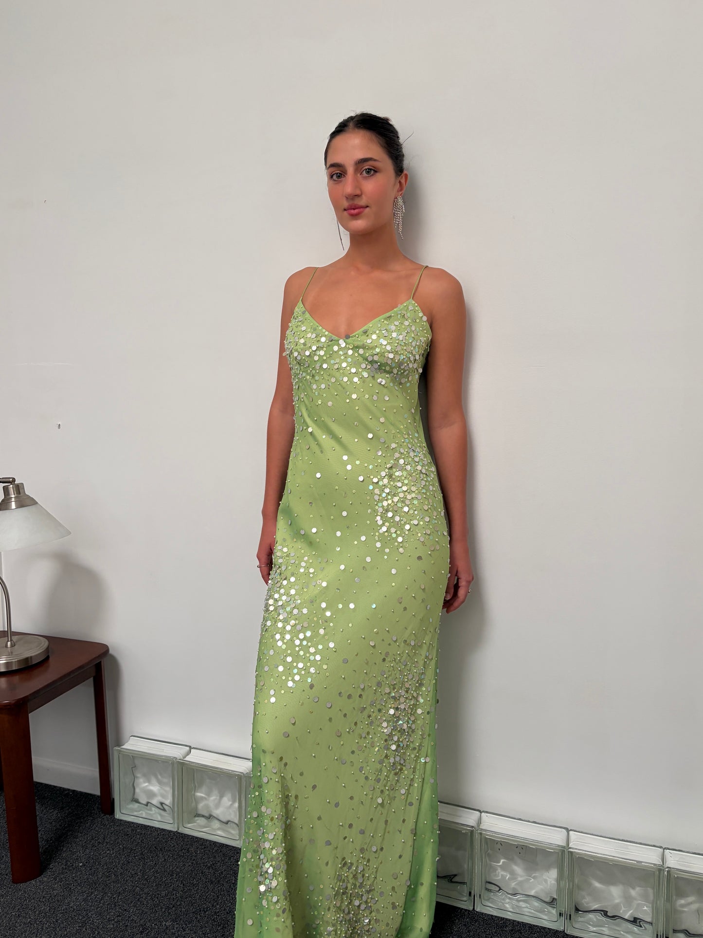 Vintage 90s green sequinned evening gown