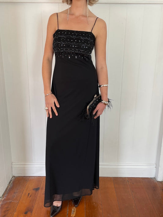 Vintage y2k black beaded mesh slip dress