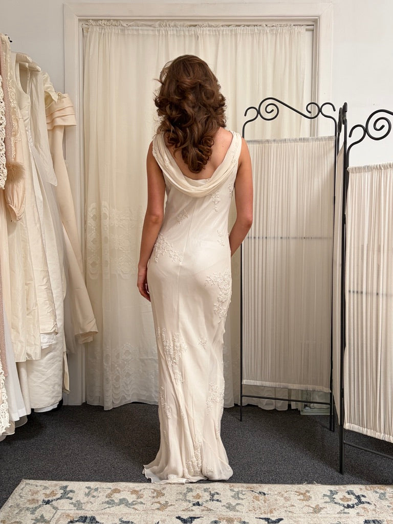 Vintage Y2K Scala silk ivory beaded slip dress with open back – Mondo Archive
