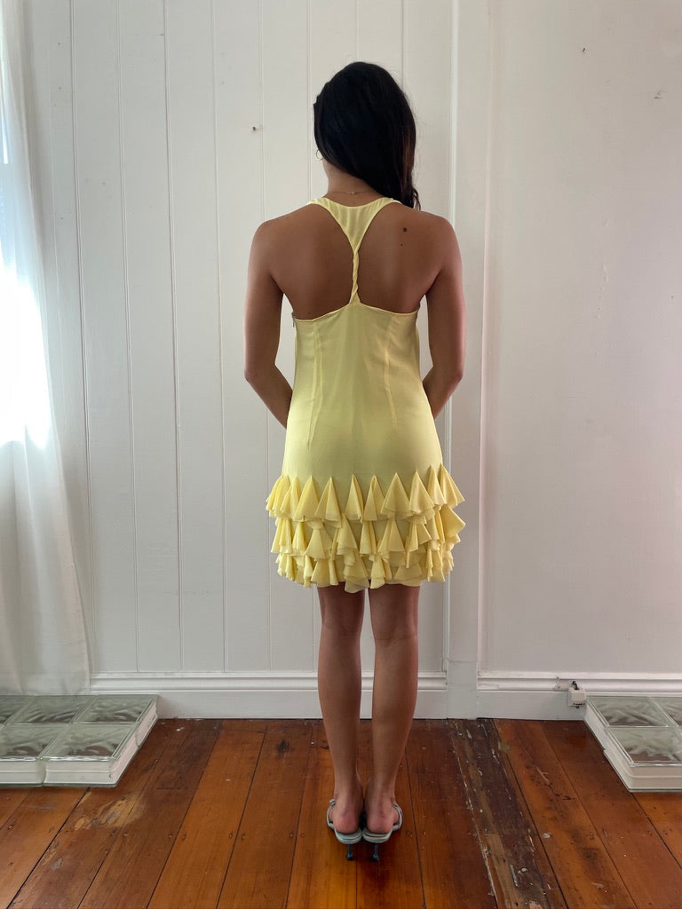 Vintage y2k lemon yellow mini dress with ruffles