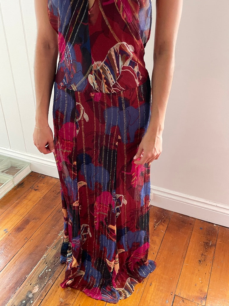 Vintage y2k Lisa Ho silk backless halterneck maxi