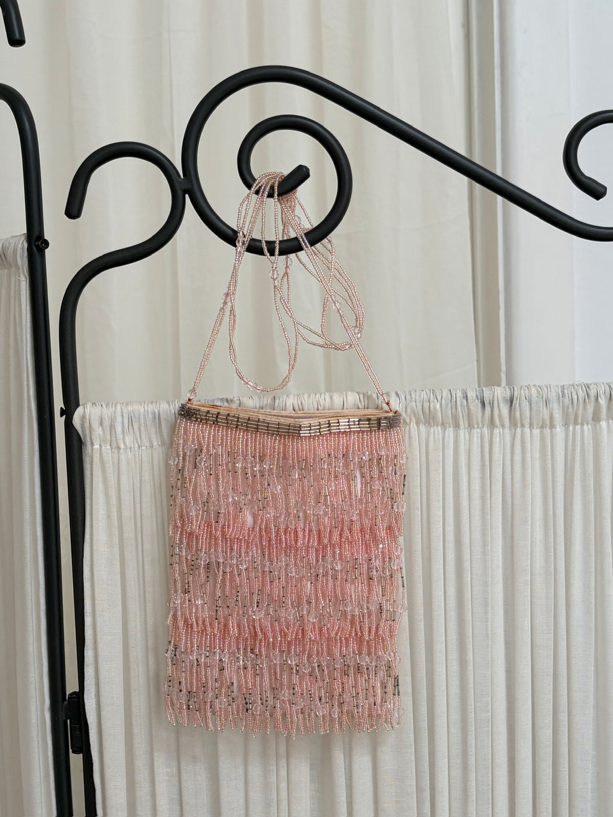 Vintage 90s pastel pink evening bag with beaded fringing
