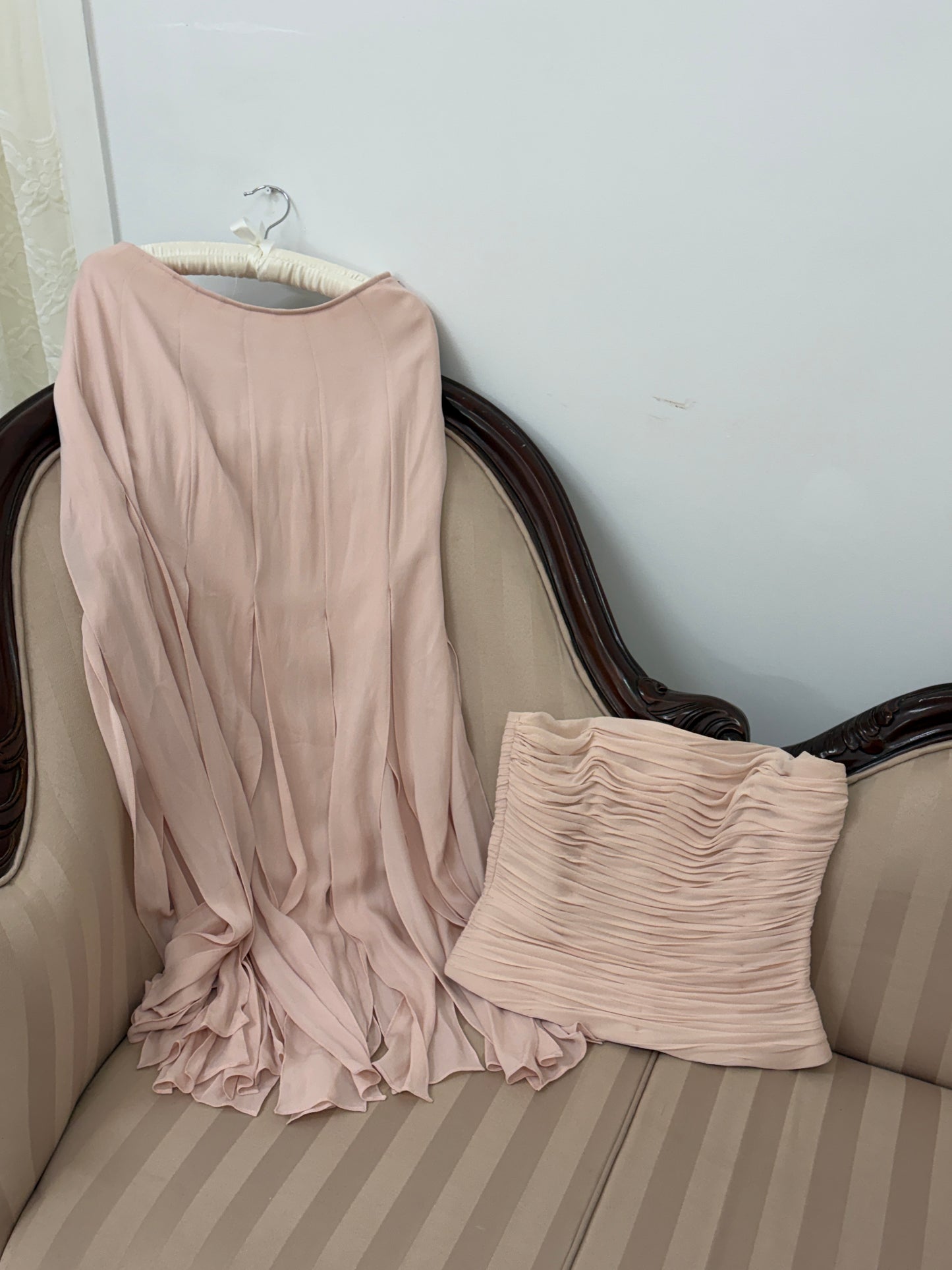 Vintage 00s Rickie Freeman ballet pink silk two piece evening set