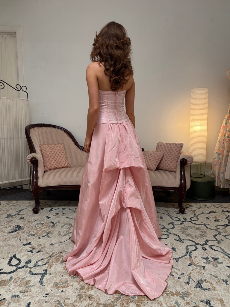 Vintage 90s Jessica McClintock for Gunne Sax pink strapless evening dress