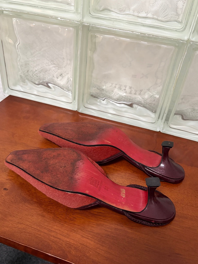 Vintage Enrico Antinori rust ponyhair slingback kitten heels