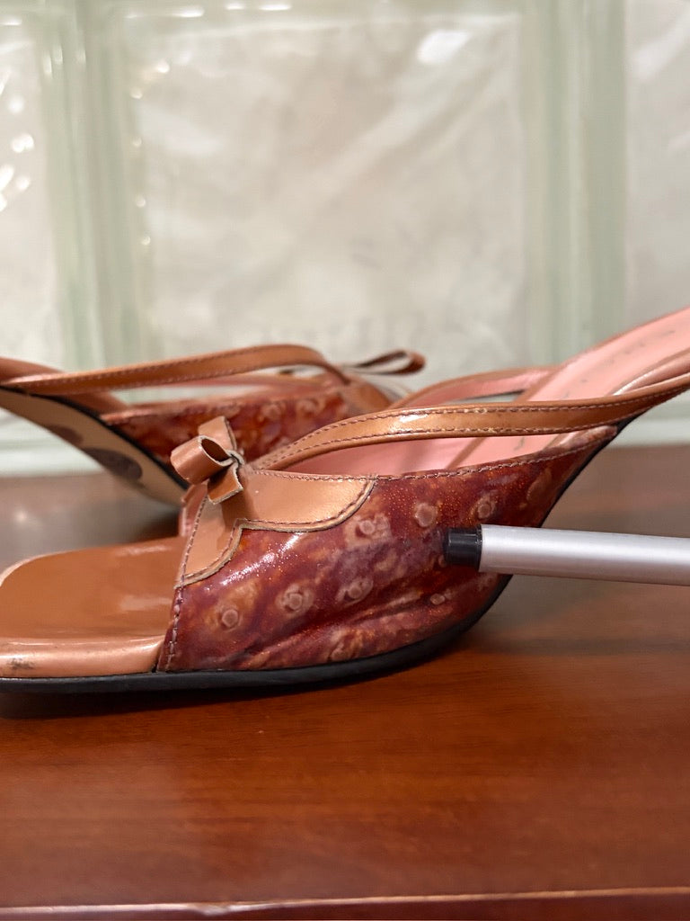 Vintage Balenciaga caramel square toe mules with bow