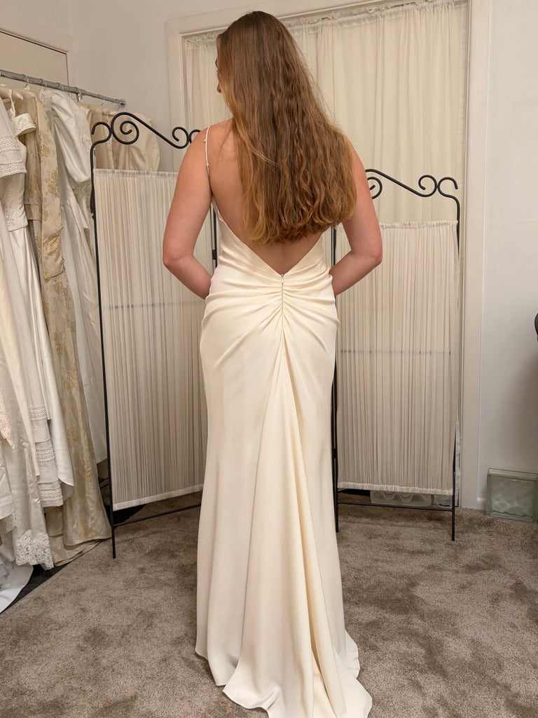 Vintage 00s Suzanne Neville silk backless wedding gown