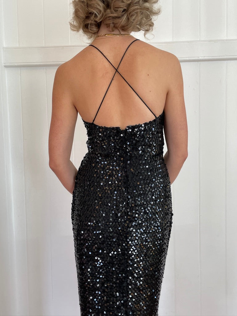 Vintage 80s black sequinned mini dress
