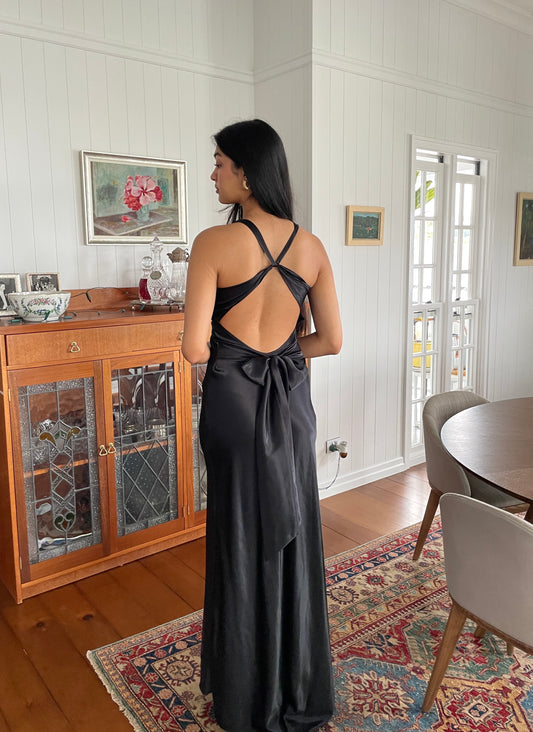 Mili Dress - Vintage Y2K Ruth Tarvydas black satin evening gown with bow