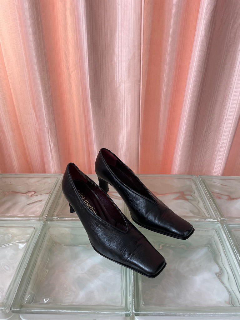 Mina Martini black leather square toe heels size 37.5