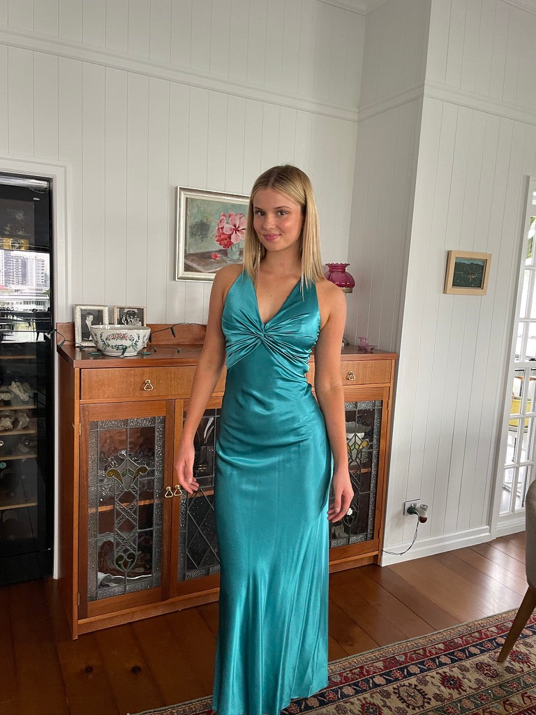 Vintage Y2K Ruth Tarvydas Goddess Gown Teal 6
