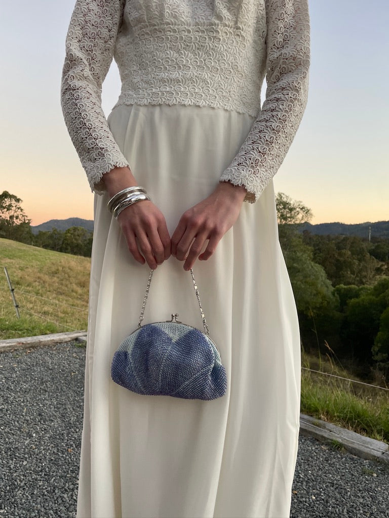 Vintage 60s long sleeve chiffon gown with guipure lace bodice