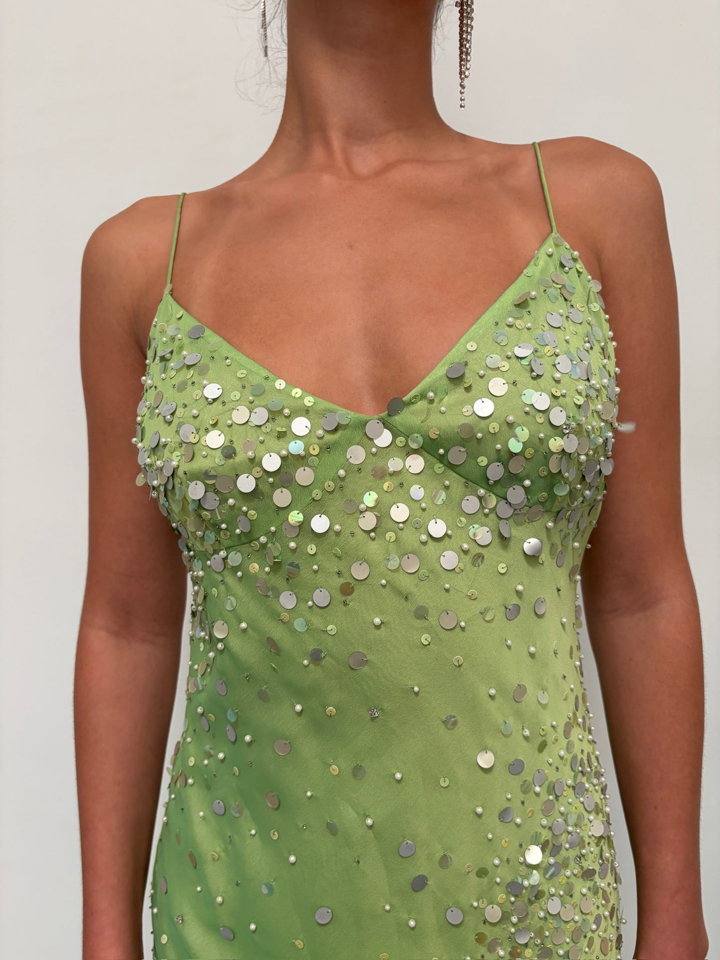 Vintage 90s green sequinned evening gown