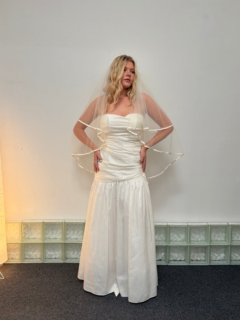 Vintage y2k strapless drop waist asymmetric wedding gown