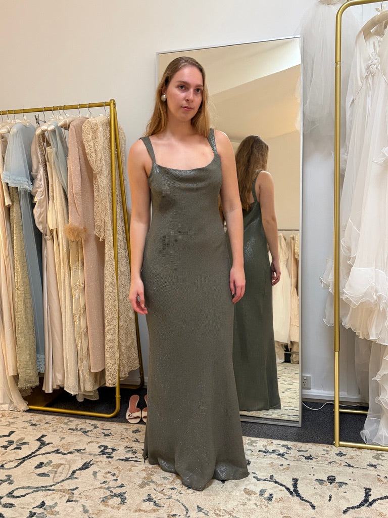 Vintage 90s silver bias cut evening dress