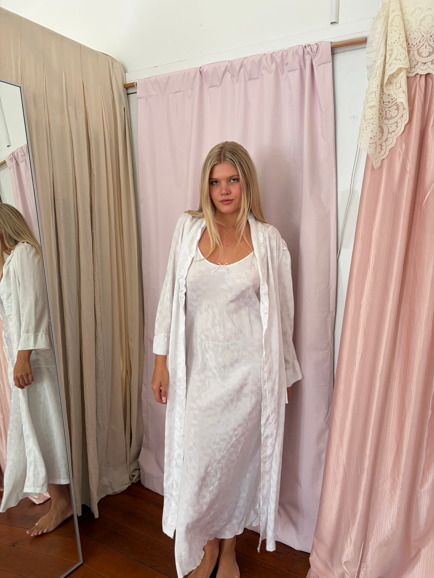 Vintage 90s ivory bridal slip and robe set