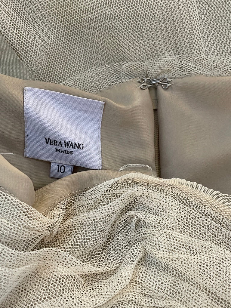 Vintage Y2K Vera Wang strapless mesh gown sand