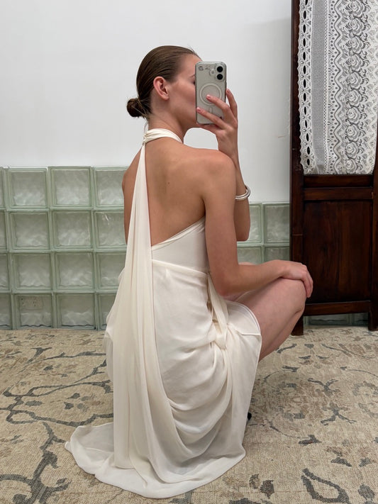 Vintage Y2K ivory draped t-back midi dress