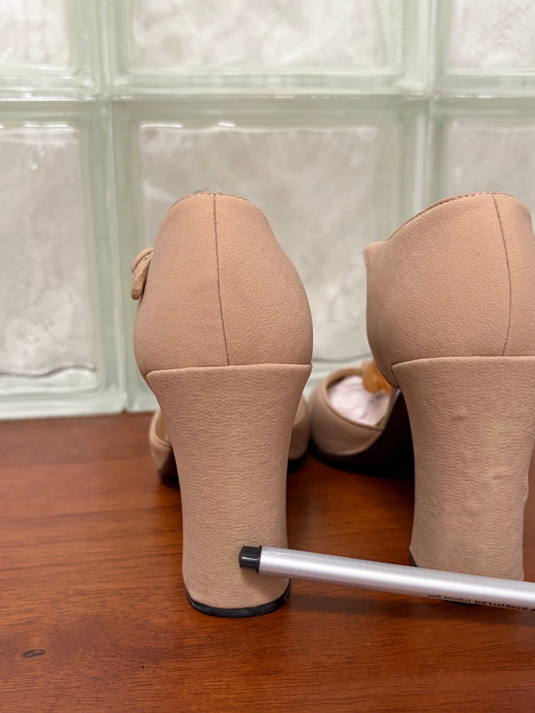 Vintage Prada beige nylon closed toe t-strap heels