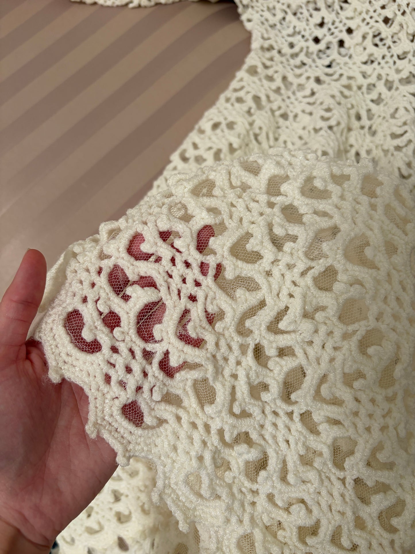 Vintage 70s ivory crochet long sleeve a-line wedding dress
